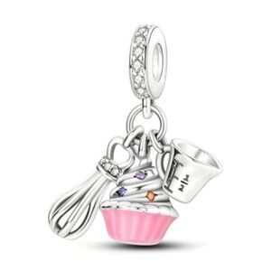 Pandora Silver and Pink Baking cupcake Charm rhinestone crystals
